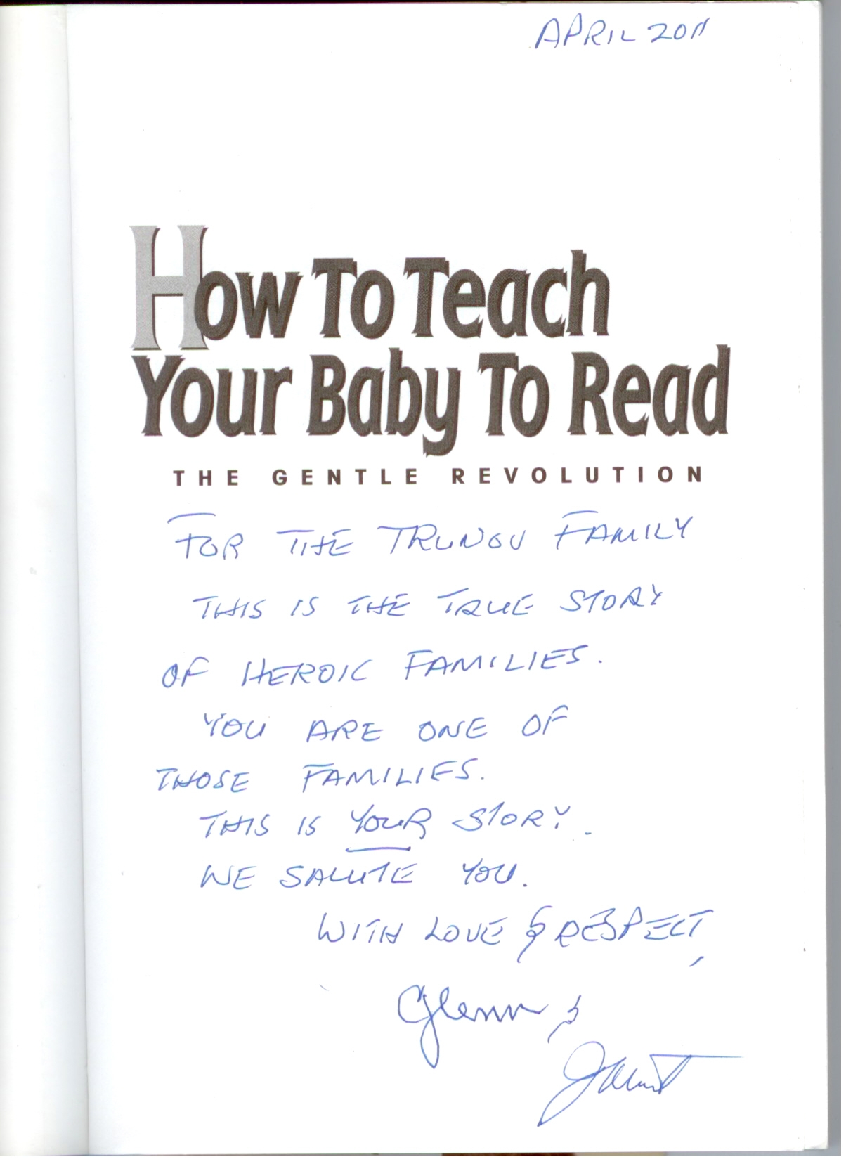 Автографы Глена Домана и Джанет Доман на книге "Как научить Вашего ребенка читать"